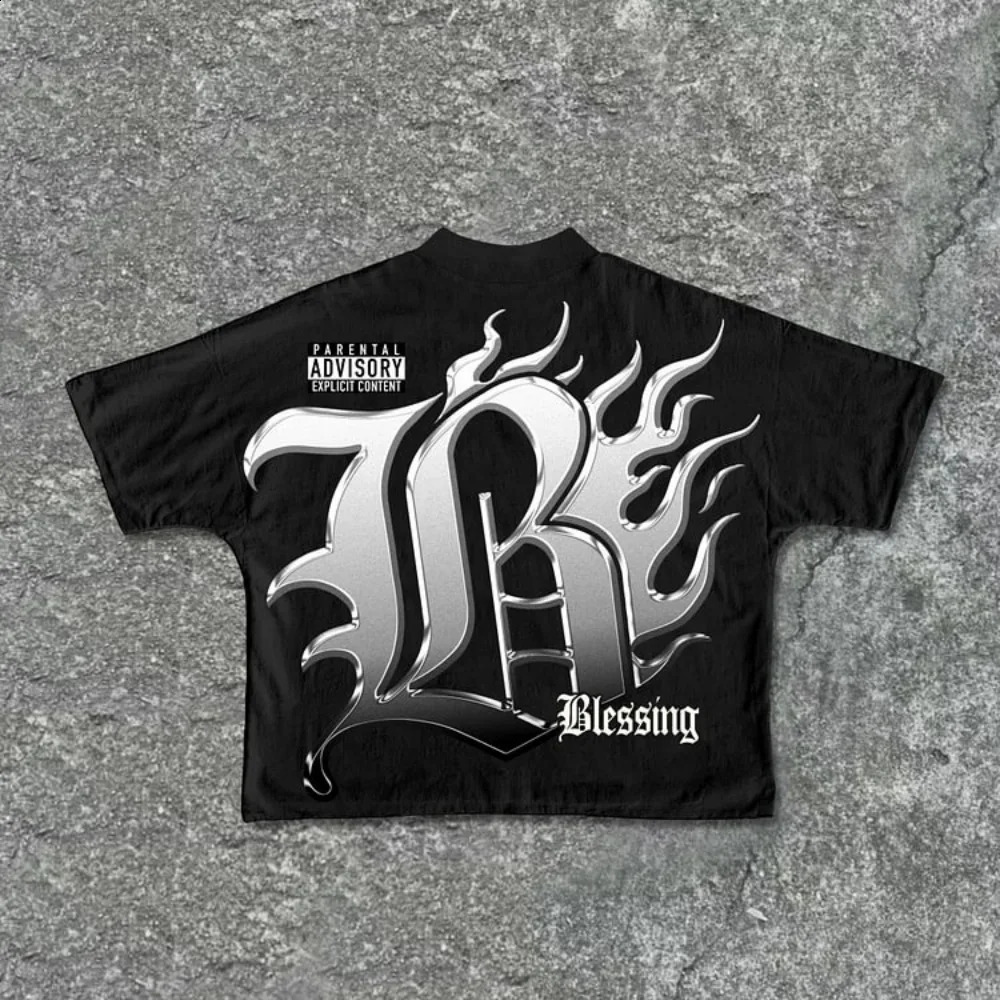 Sopula Flame Metal Letter B Street Boys Retro Graphic 100% Cotton Cut Tshirt Mens Y2K Oversized Womens Top 240822