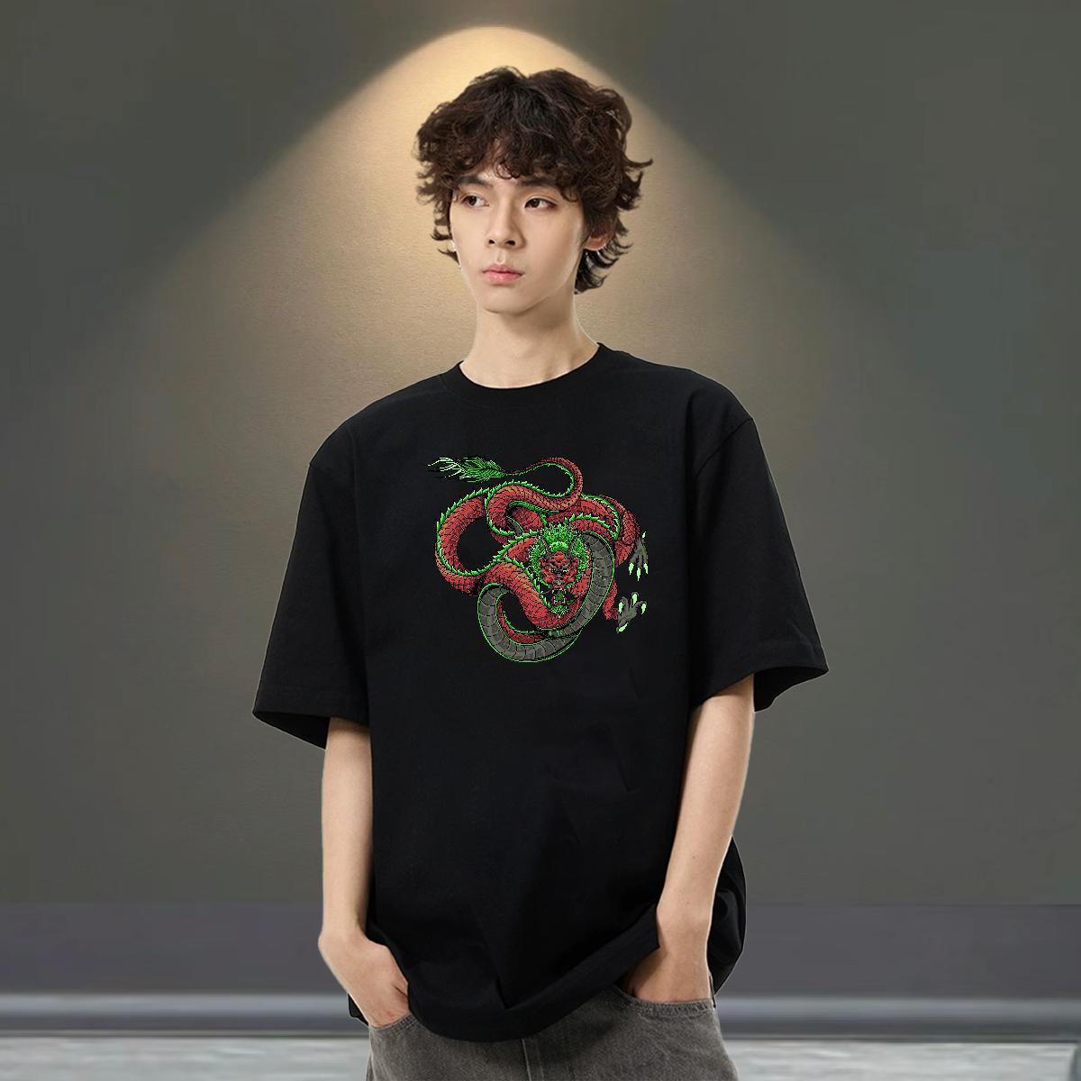 Soft Men Clothes T-Shirt Street Wear 100% Cotton 230g Asian Size Breathable Short Sleeve dragon Mens T Shirts Classic Top Tees