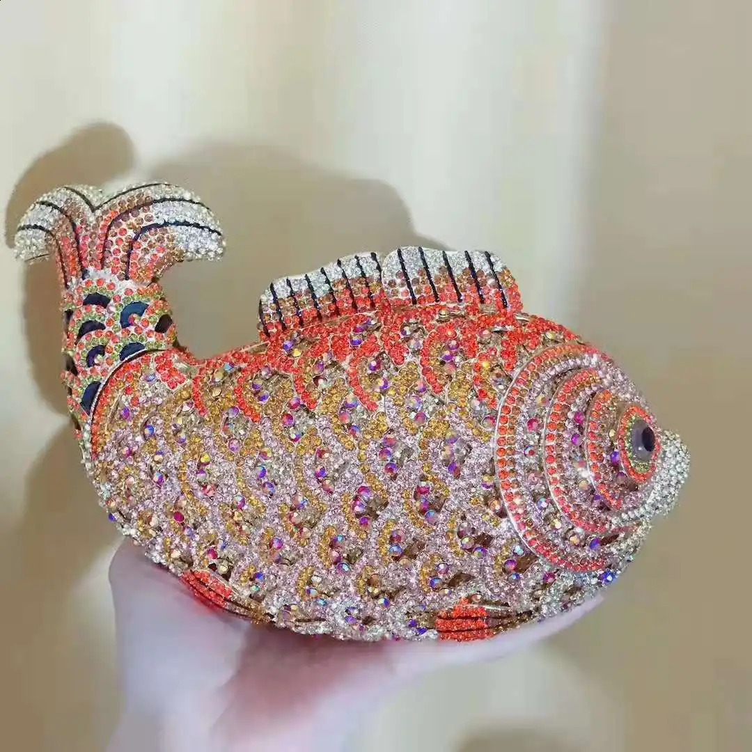 XIYUAN Fish shaped Womens Rhinestone Wallet Night Bag Diamond Metal Clutch Wedding Party Minaudiere and Handbag 240822