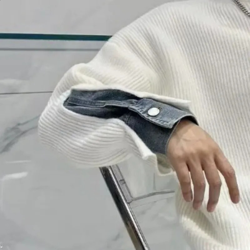 Autumn and Winter Mens Pullover Round Neck Patchwork Solid Color Loose Fashion Casual Elegant Long Sleeve Sweater 240821