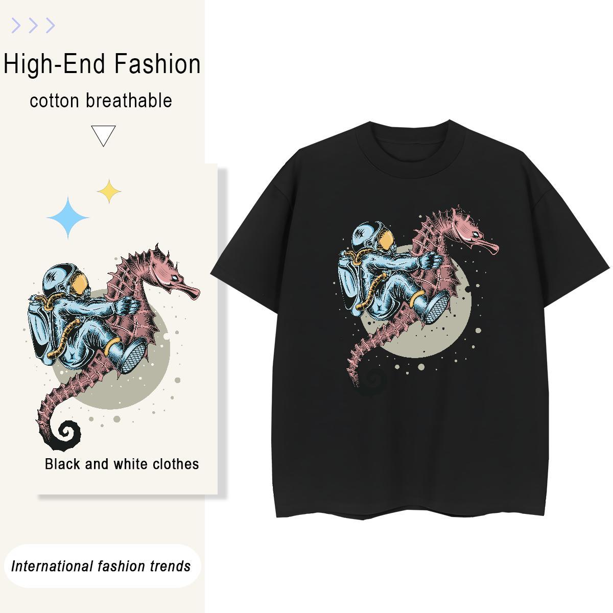 Popular Women Tshirts 100% Cotton 230g cosmonaut Sports Street Wear T-Shirts for Women Breathable DIY Anime Printed Tees