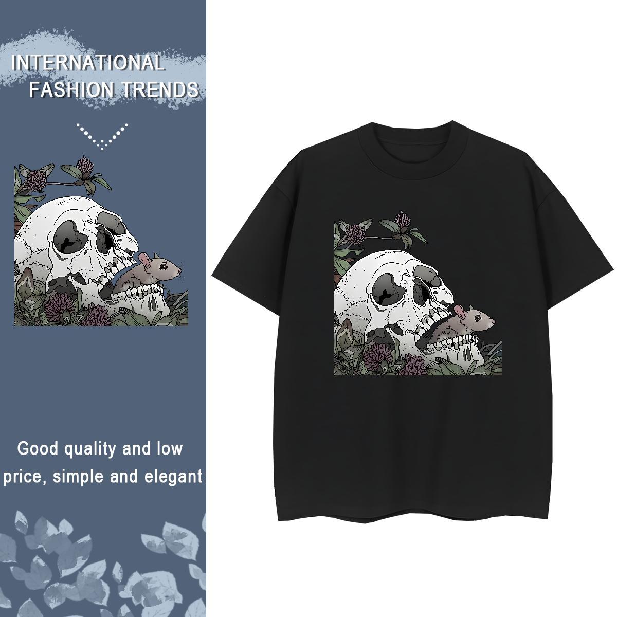 New Arrival Women T Shirts 230g Pure Cotton Breathable Short Sleeve Outdoor skull Womens Tshirts Comfortable Custom Printing Tops Shirt