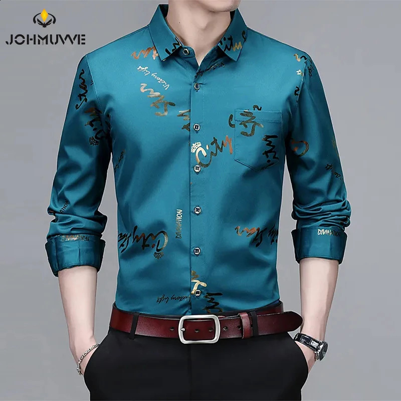 Mens Casual and Fashionable Long Sleeved Printed Shirt Non Ironing and Wrinkle Resistant Business Top 240822