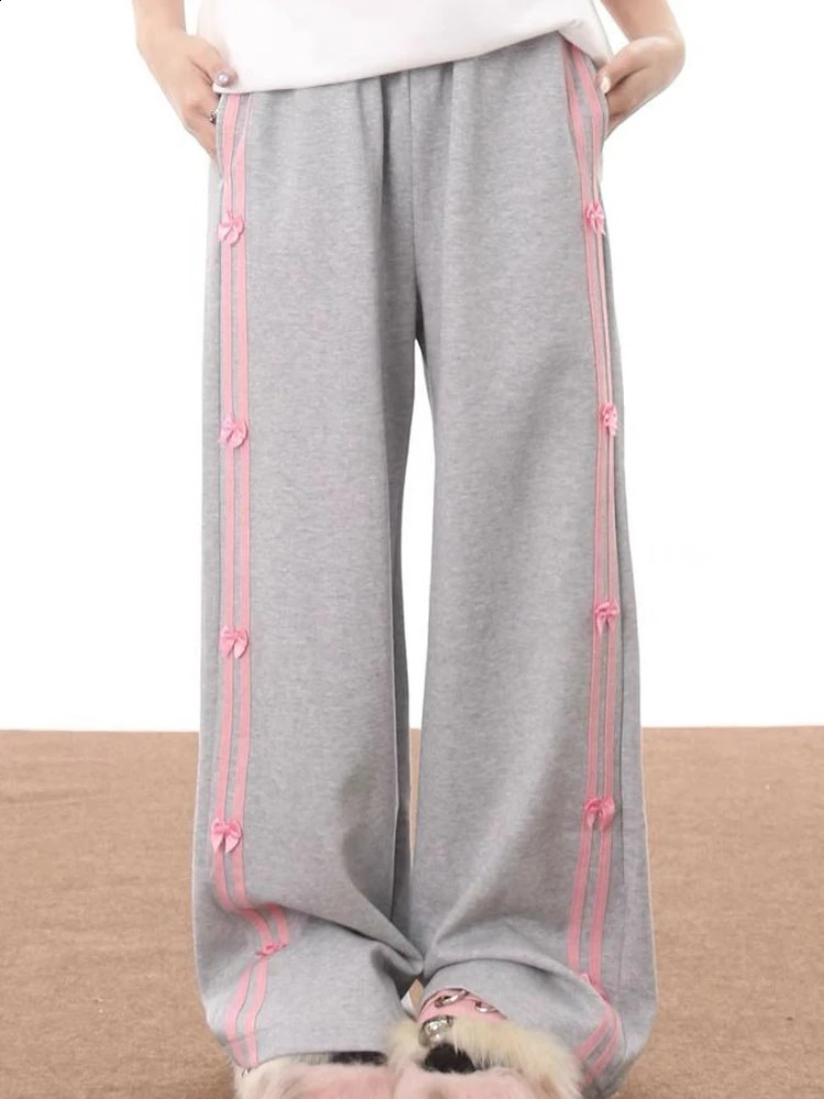 ADAgirl Bow Striped Sweatpants Women Hip Hop Black Sports Oversize Wide Leg Pants Fashion Casual Harajuku Retro Mujer Bottoms 240821