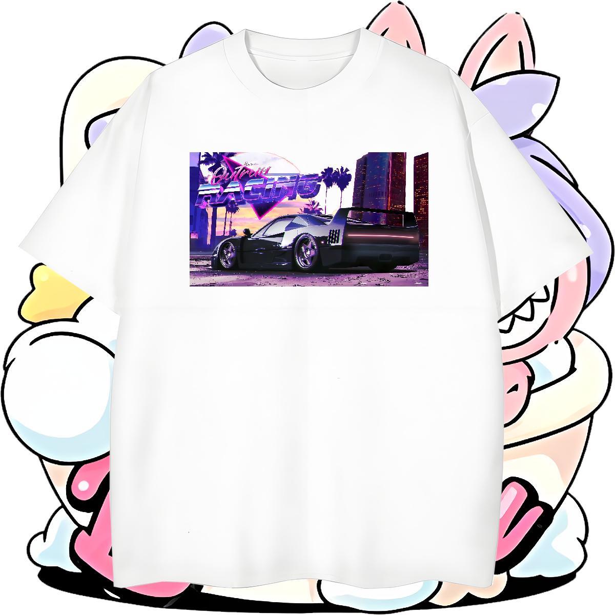 Loose Fit car T shirt Street Men Tshirts 230g 100% Cotton Fashion New Breathable Cartoon Print Wear