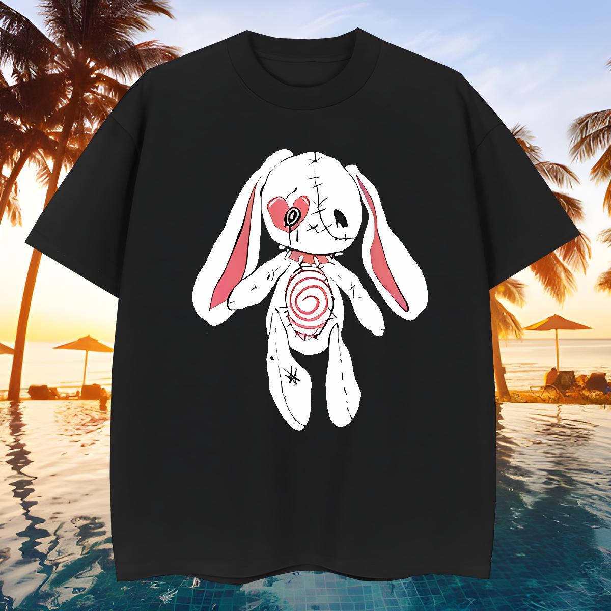 Loose Men T Shirts rabbit Short Sleeve O-Neck Beach DIY Logo Oversized 230g Cotton Men Clothes T-Shirt New Arrival Tees Shirts