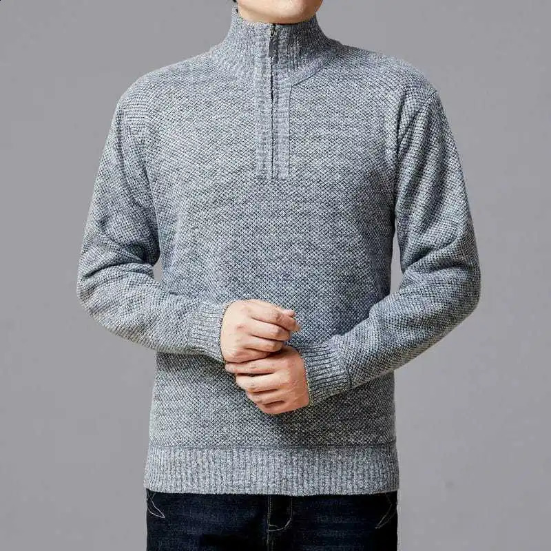Simple mens autumn thick solid color sweater warm and casual stand up collar knitted floral fashion clothing 240821