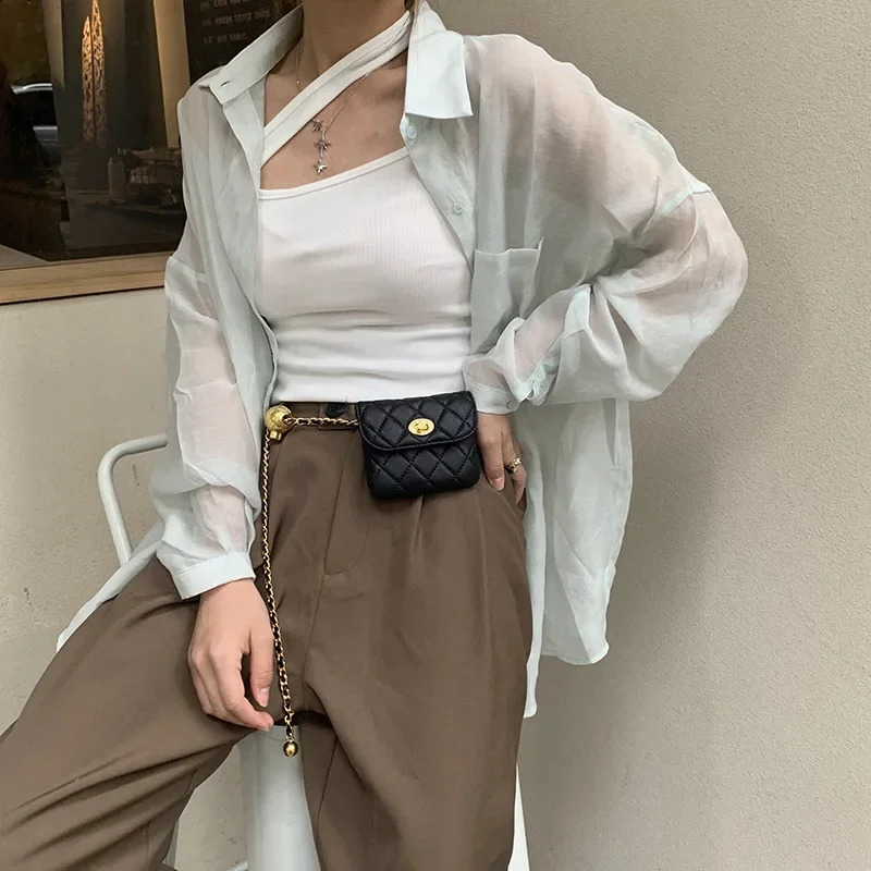 Fashion Transfer Bead Waist Chain Fanny Pack Womens Breast Bag Network Red Ins Cross Body 240822