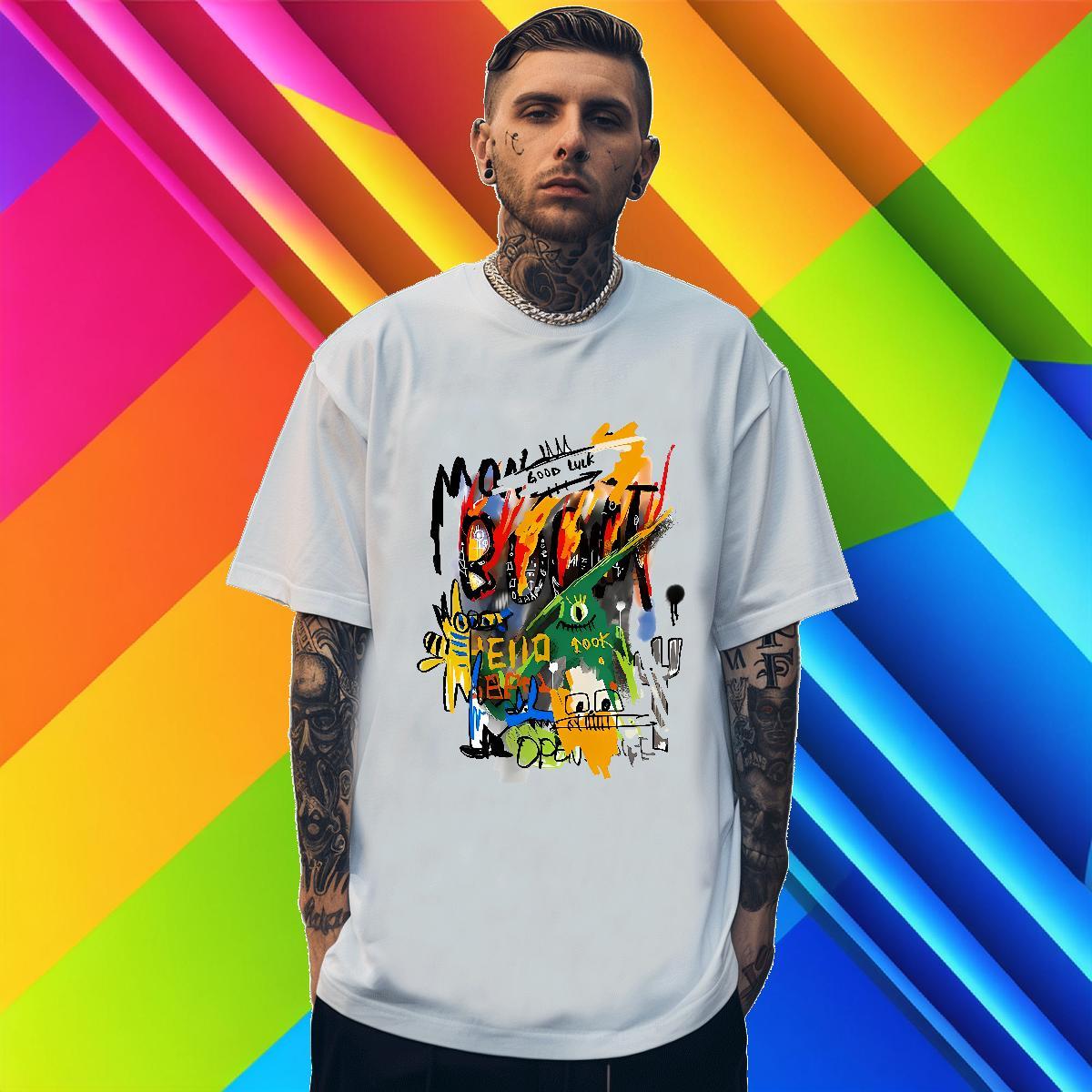 2024 graffiti Couples T Shirts 230g Pure Cotton T Shirts Men Cartoon Print Sport Breathable Comfortable Polos