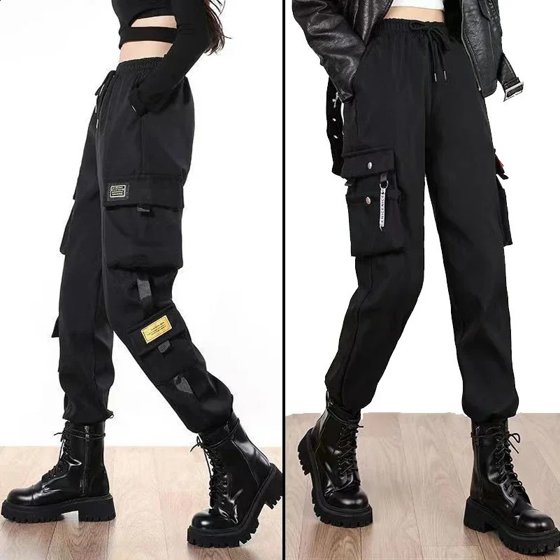 Baggy Sweatpants for Women Y2K Cargo Pants Casual Streetwear Drawstring Hip Hop Trousers with Big Pockets Female Joggers Black 240821