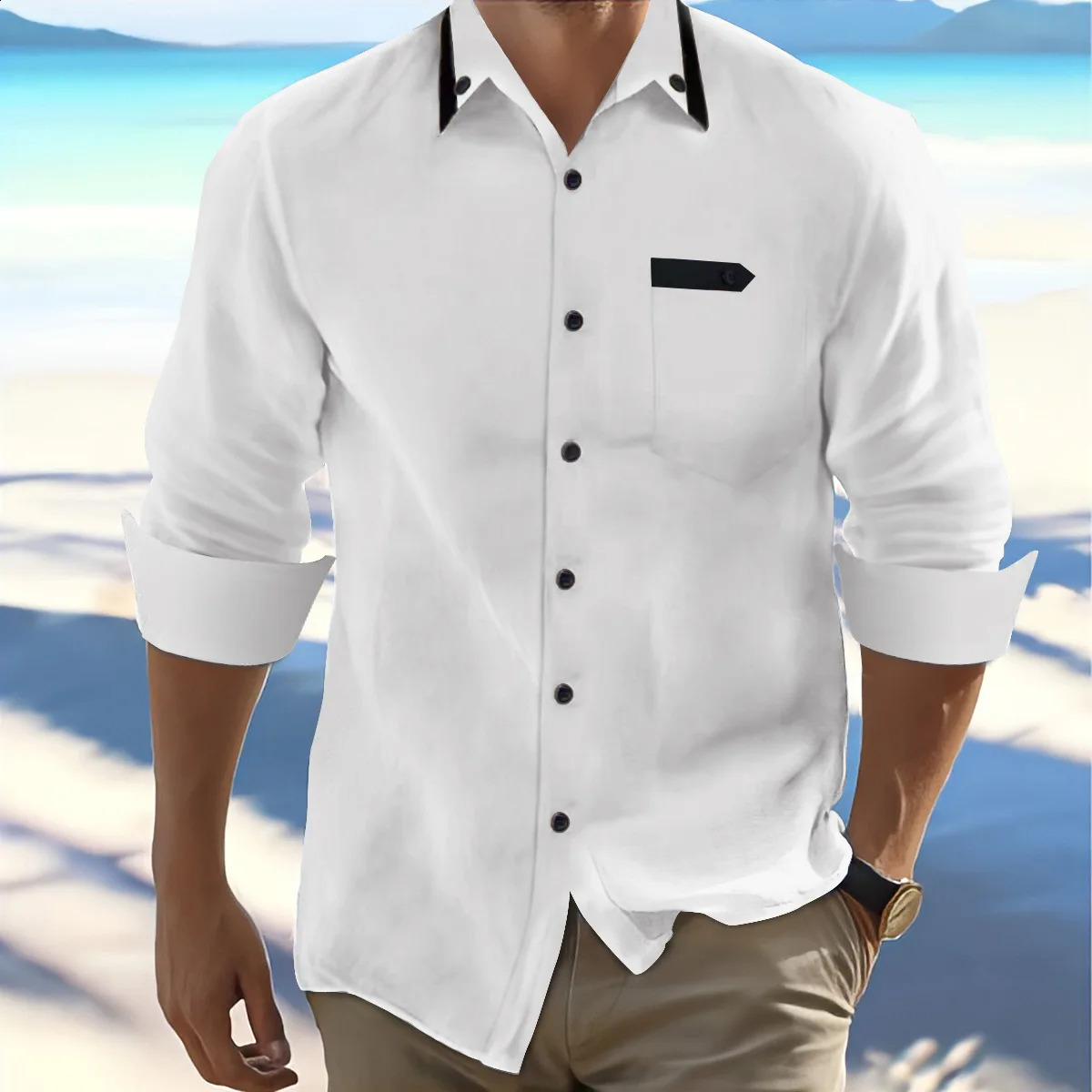 Fashion Mens Autumn And Winter Lapel n Long-Sleeved Casual Shirt Business Mens Solid Color Button Shirt 240822