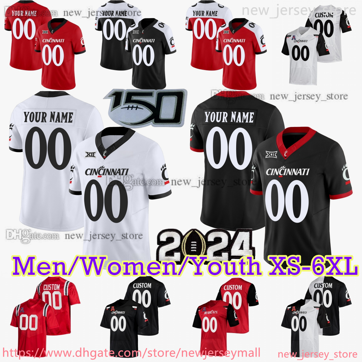 2024 Custom S-6XL Cincinnati Bearcats College Football Jerseys 21 Corey Kiner Xzavier Henderson Sauce Gardner Ryan Montgomery Braden Smith Turner Stitched jersey