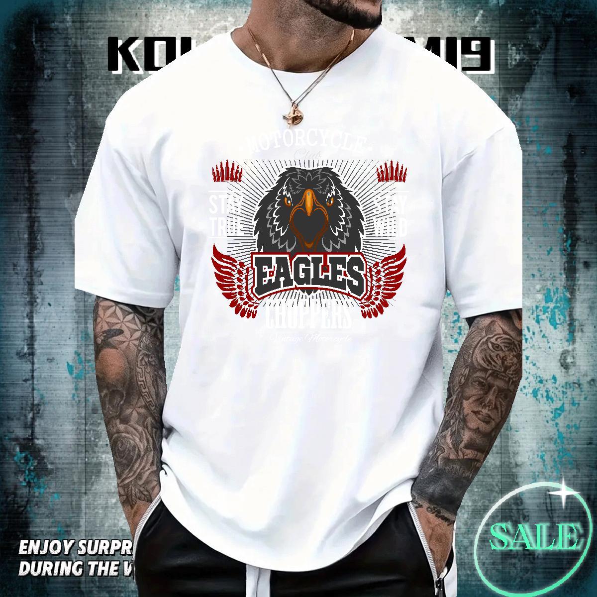 High Quality Men Tees Casual Beach 230g Pure Cotton Custom Cartoon Breathable eagle T-Shirts for Men 2024 New Polos