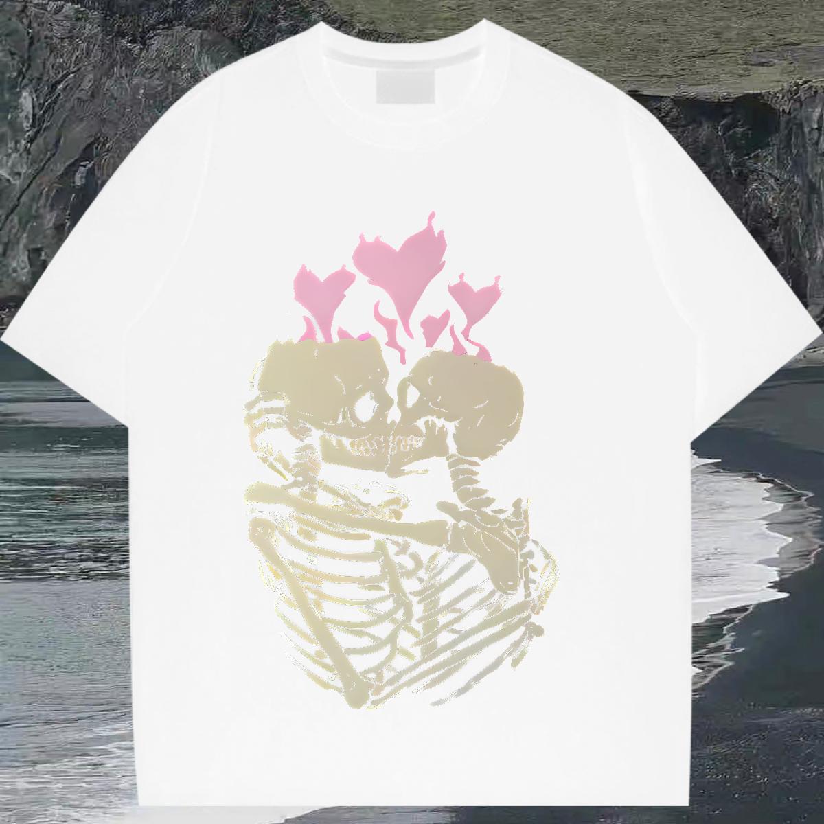 Custom Womens T Shirts 230g Pure Cotton O Neck Short Sleeves Sport skull Couples T Shirts Comfortable Anime Top Shirts