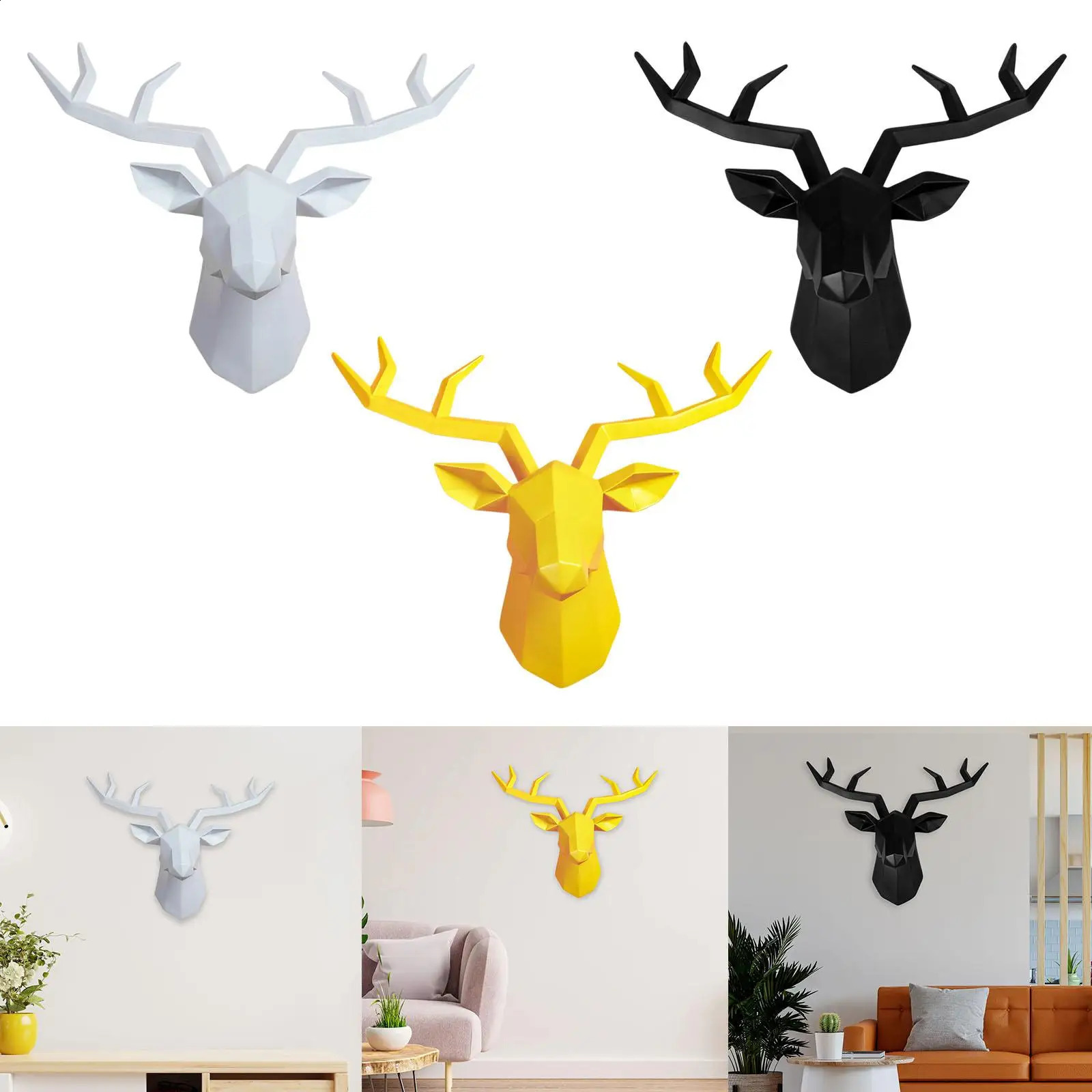 Resin deer head sculpture animal statue wall mounted geometric elk collection modern deer horn decoration statue 240810