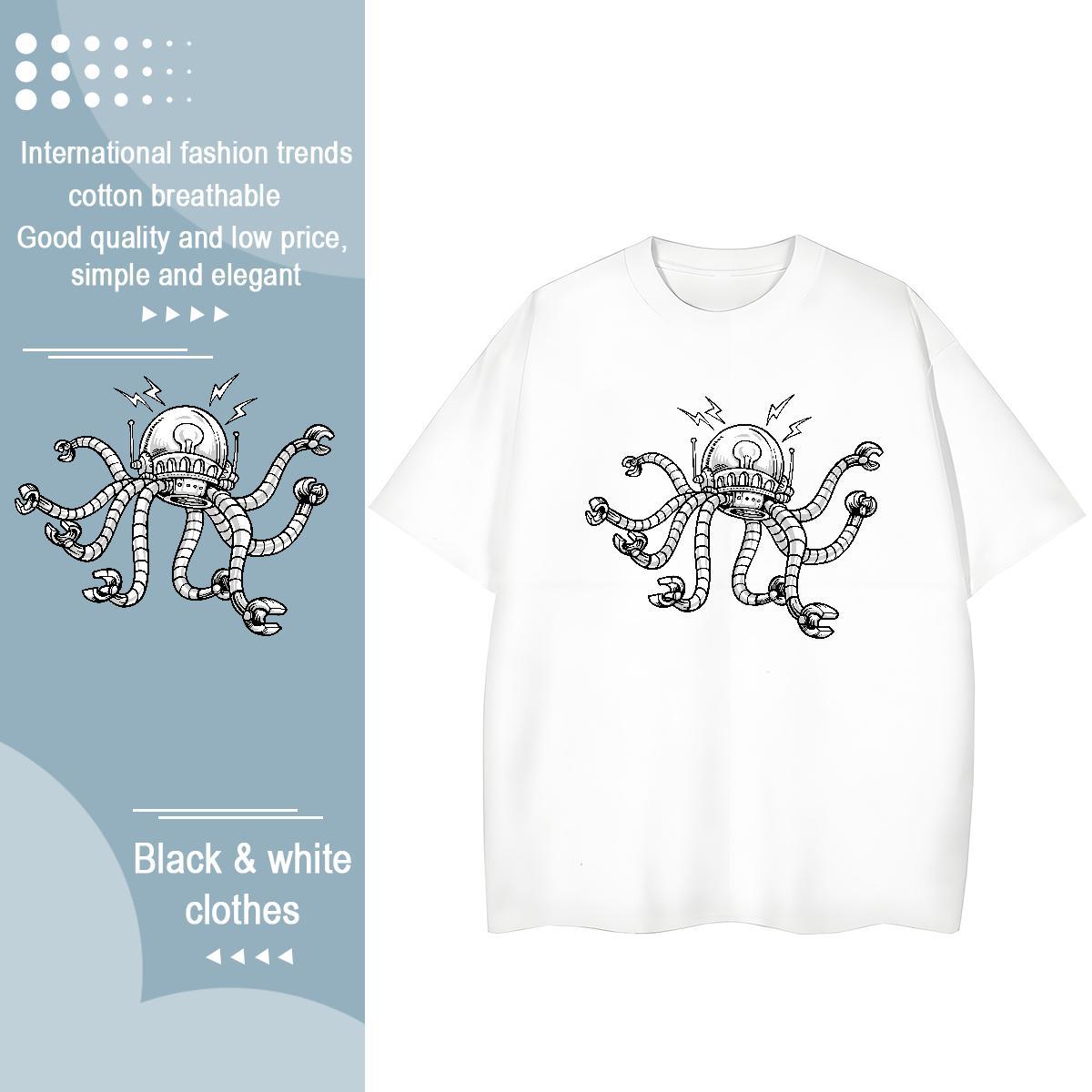 DIY T Shirt For Woman 230g Cotton Crew Neck Breathable Street Casual robot Lady T shirt High quality Custom Printed Clothes