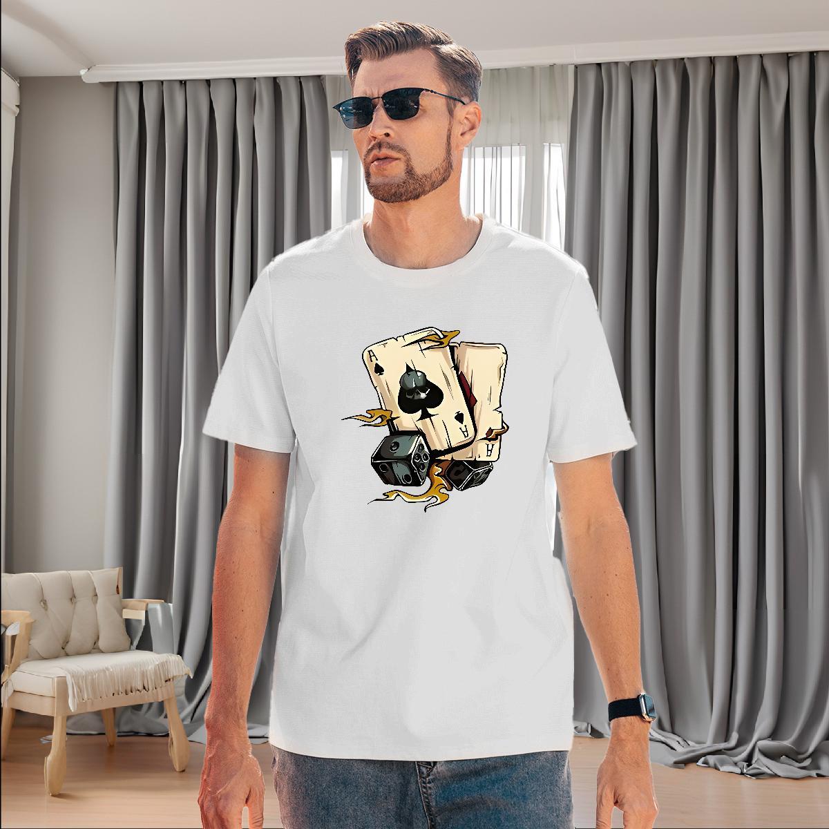 Custom Mens Tshirts 230g 100% Cotton Hip Hop Street playing card Pure Cotton T-Shirts for Men Cool Design Black White Clothes