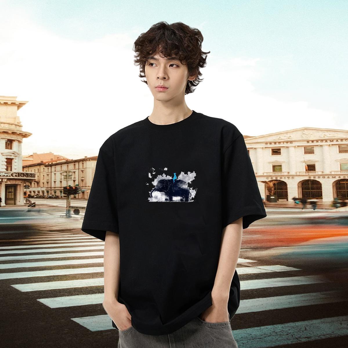 Unisex Tshirt for Man Woman Casual Daily Wear 230g Cotton Customized Breathable Crew Neck Elephant T-Shirts Factory Direct Clothings