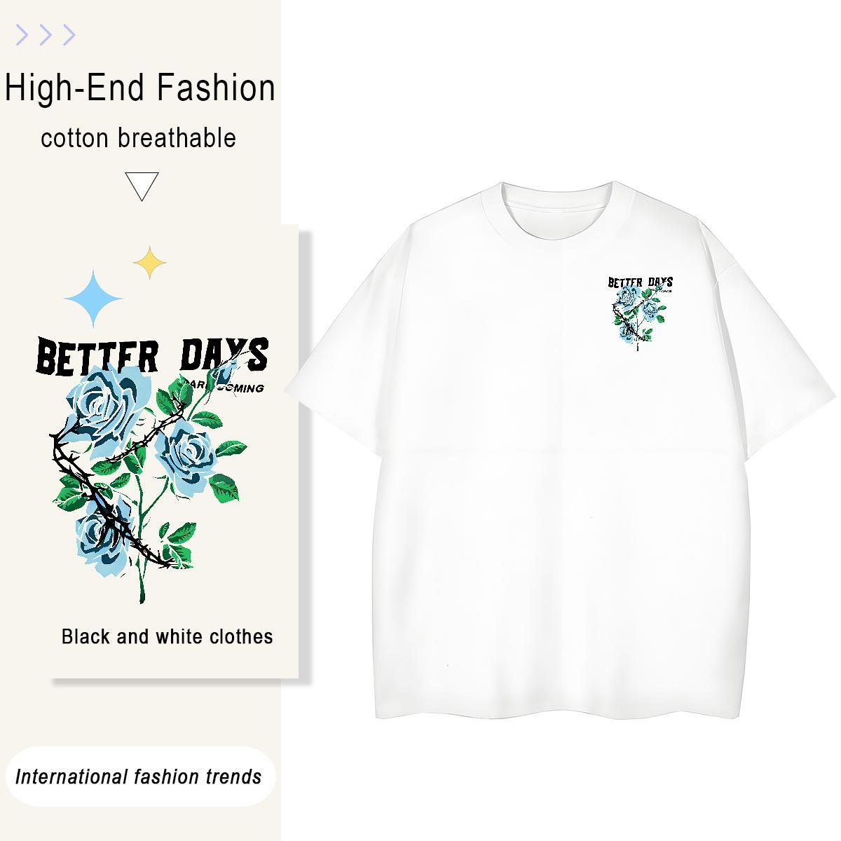 Cool Design Man T Shirts flower Short Sleeve Soft Anime Printing Street Custom Cartoon 230g Pure Cotton Men Clothes T-Shirt 2024 Tops Shirt
