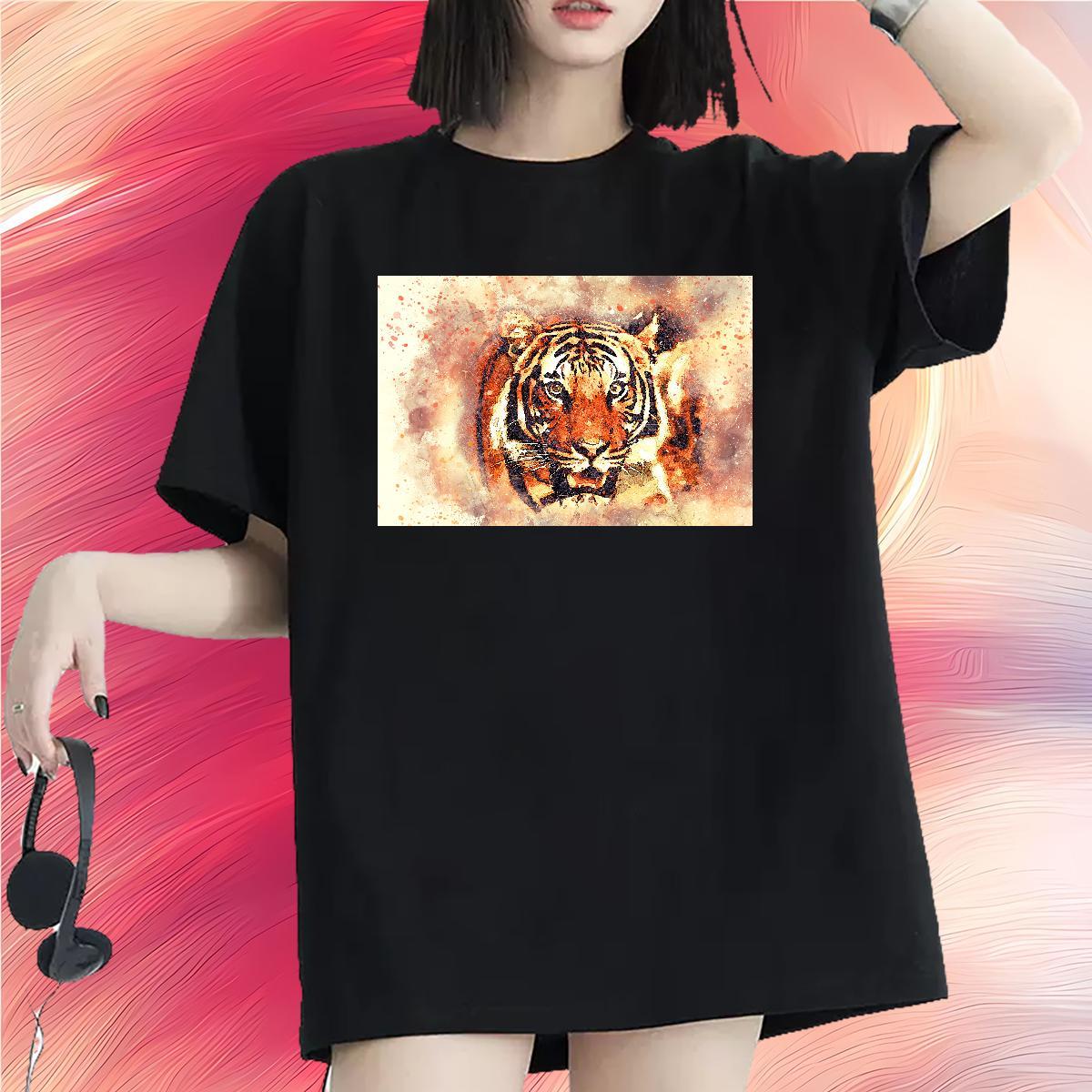 2024 DIY Woman T Shirts Comfortable 230g 100% Cotton Couples T Shirts DIY Printed tiger Sports Casual 5A Clothings