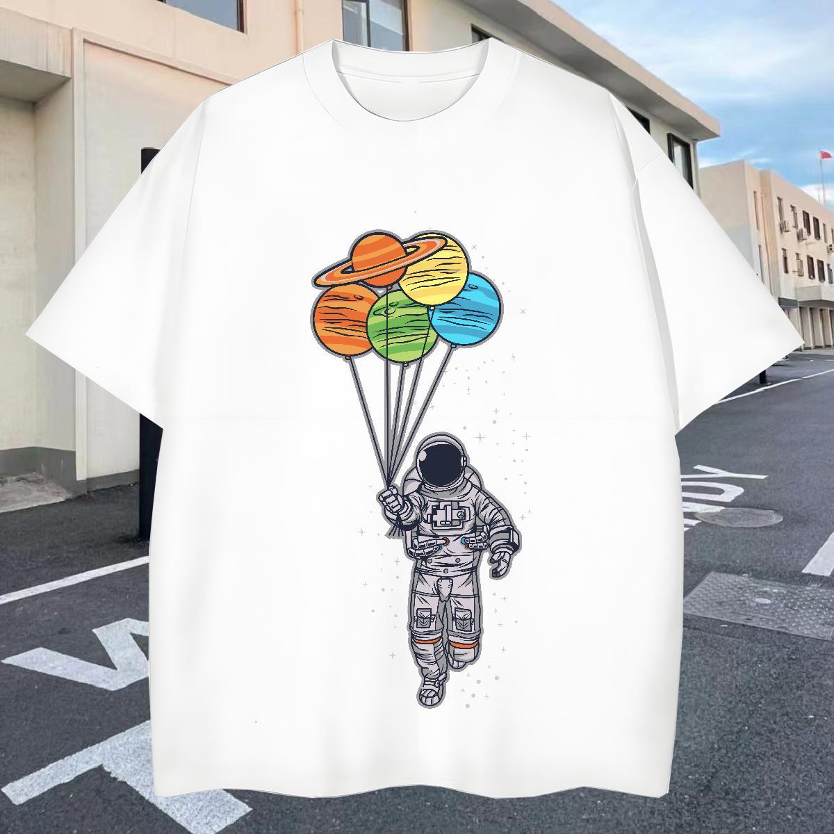 Loose Fit Men Tshirts Street 230g Pure Cotton Skull Breathable Short Sleeve spaceman Men T Shirts Fashion Casual Tops