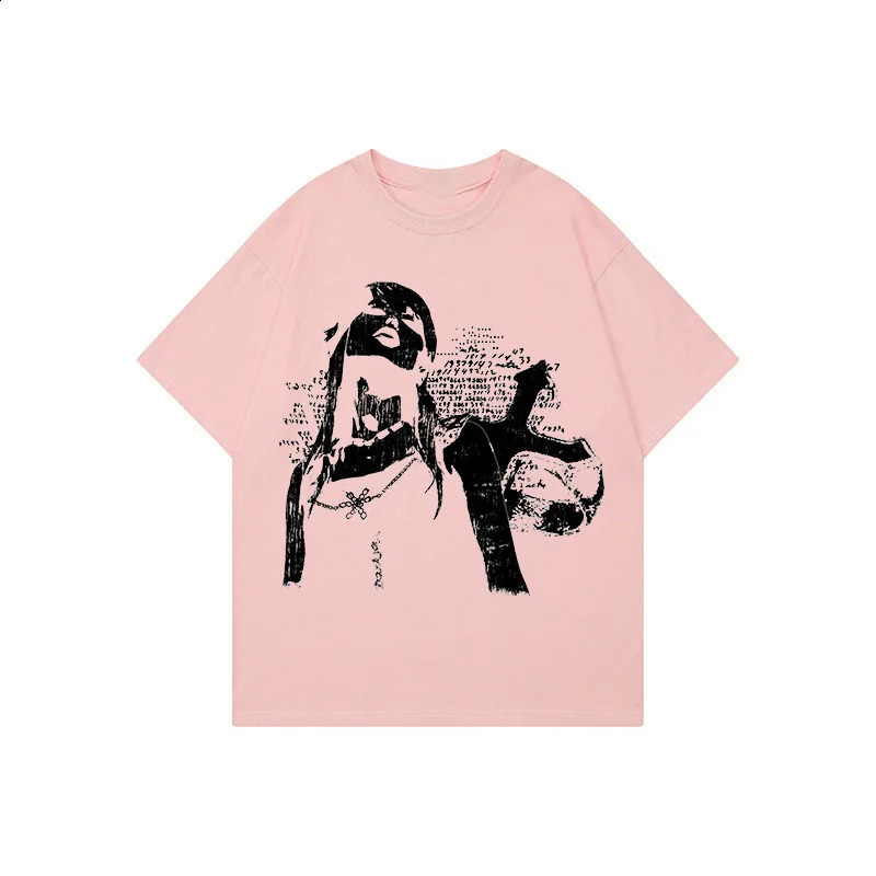EMO Hip Hop Mens Y2K Pure Cotton Tshirt Harajuku Graphic Printed Long Sleeve Rock Gothic Super Punk Retro w240822