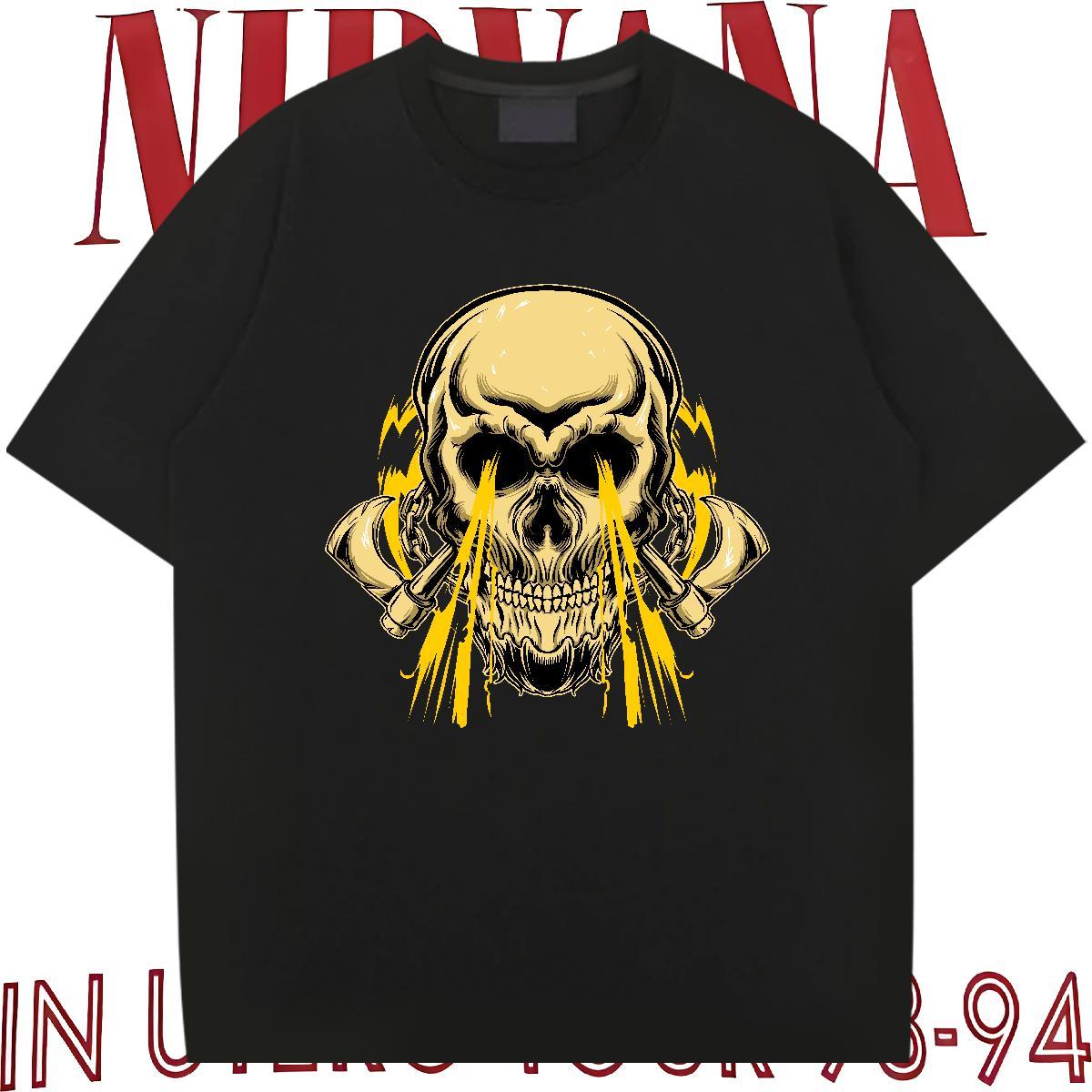 Free Shipping T-Shirts for Men 230g Pure Cotton skull High Street Hip Hop Plus Size Custom Short Sleeve O-Neck Men Tshirts Classic Casual Tops Shirt