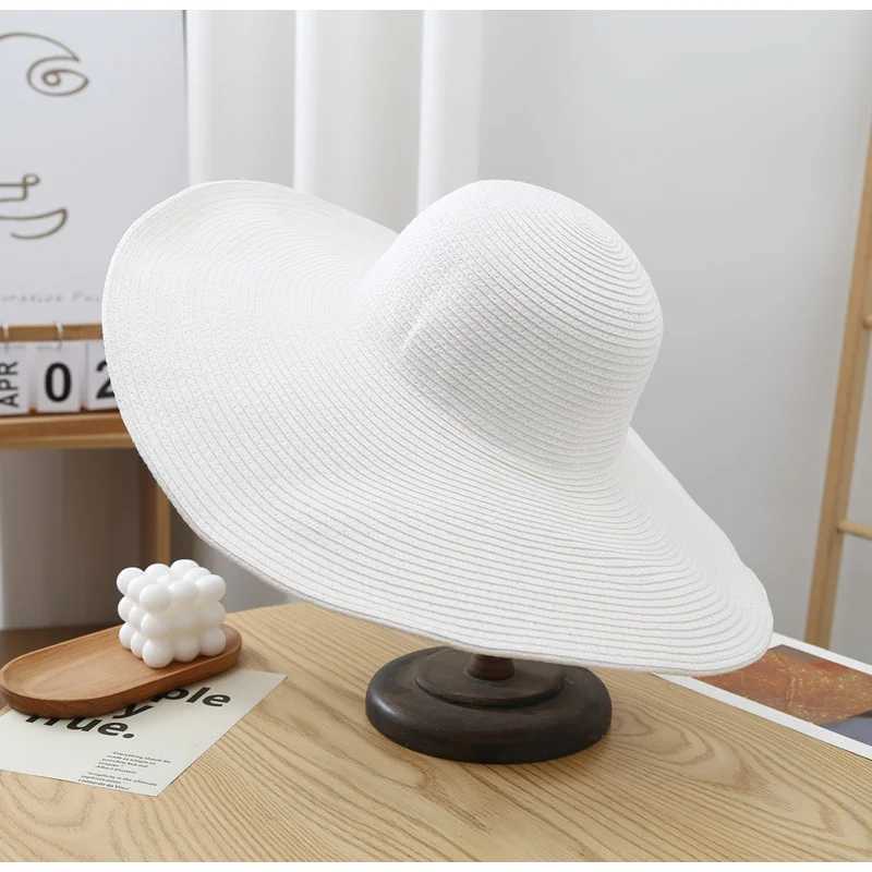 Big Brim Sun Protection Unisex Beach Hat Sunshade Womens Summer Outdoor Folding Straw Hat Jazz Hat Panama Hat Foldable Straw Hat W240821