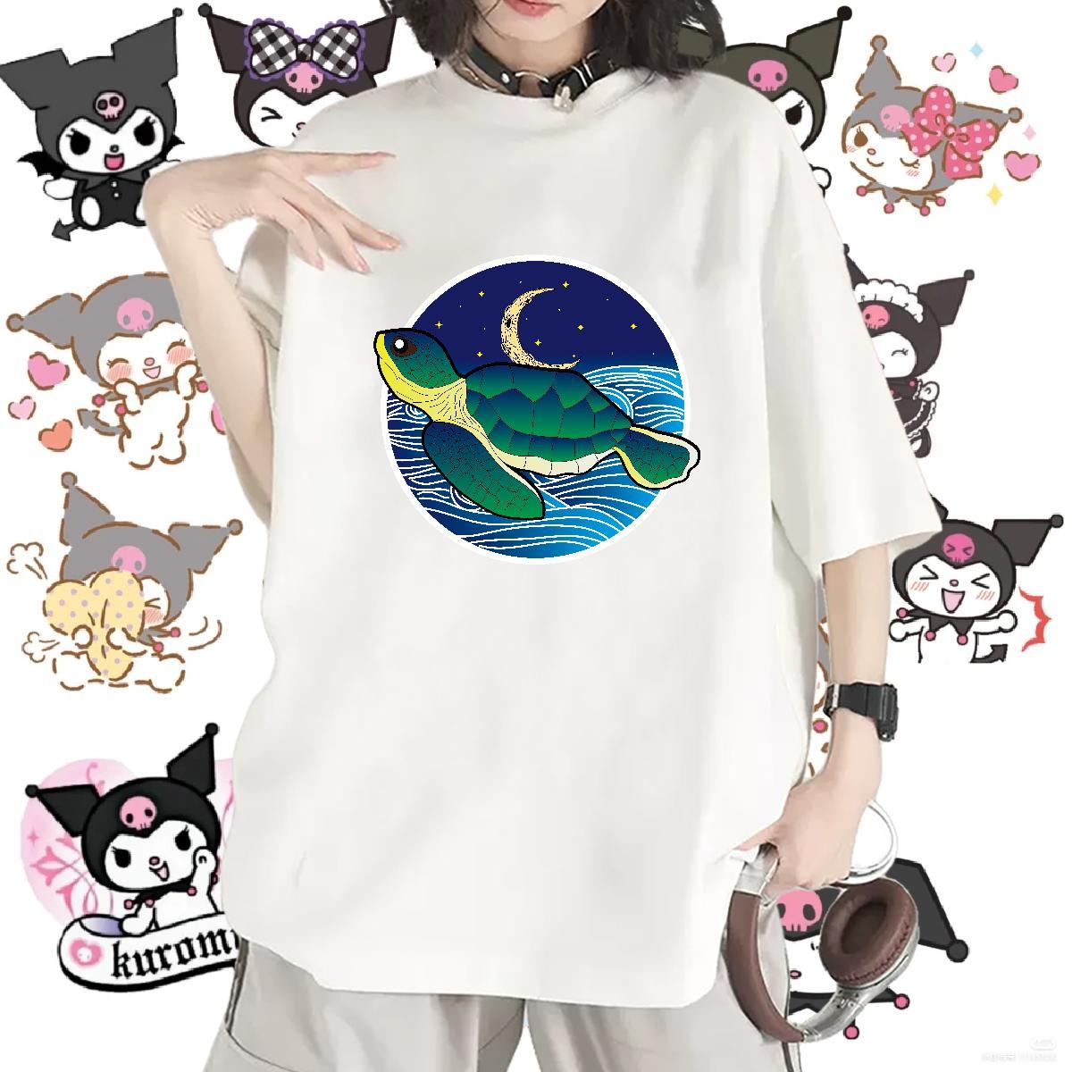Custom T-Shirts for Women Round Neck Short Sleeve 230g Pure Cotton Women Tshirts Custom Printed tortoise Daily Outfit Wholesale Tops Shirt