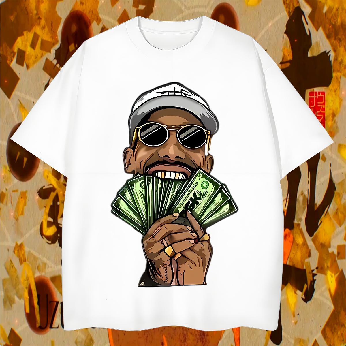 Soft Men Tees Hip Hop Street 230g 100% Cotton DIY Anime Crew Neck money T Shirts Men Designer Fashion Clothings