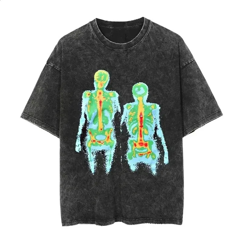 Summer mens retro washed Tshirt anime gothic streetwear punk unisex short sleeved top Y2k oversized 240822