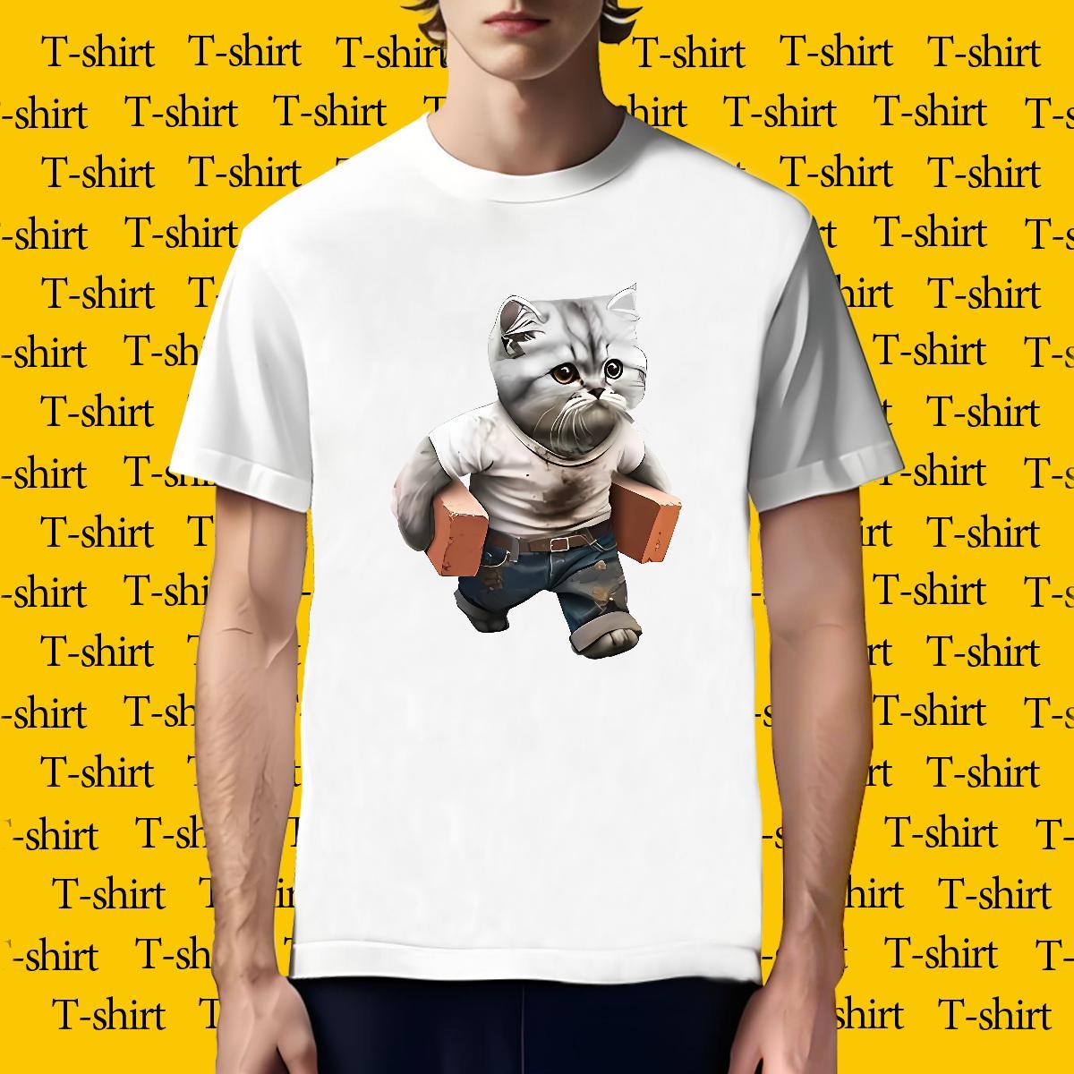 Wholesale Mens T Shirts cat Short Sleeve O-Neck Beach Graphic 230g Pure Cotton Men Clothes T-Shirt Free Shipping Tee Shirt
