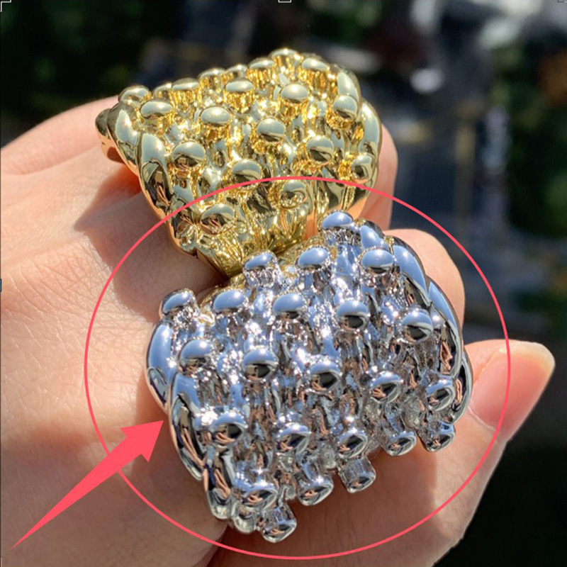 Hip Hop Casting Lava Rings 18K Real Gold Plated Men Rap Jewelry