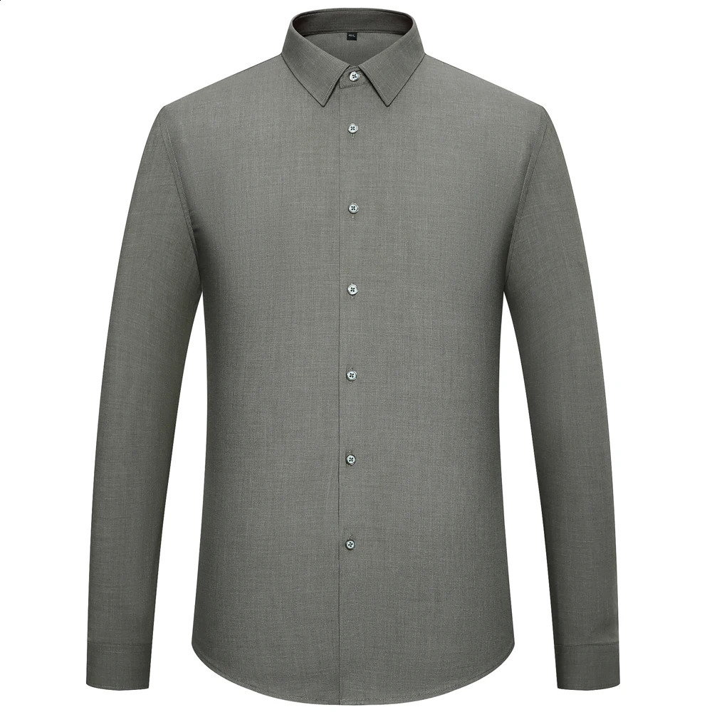 Mens Business Long Sleeve Solid Formal Dress Shirt Without Pocket Standard-fit Stretchy Bamboo-fiber Easy Care Classic Shirts 240822
