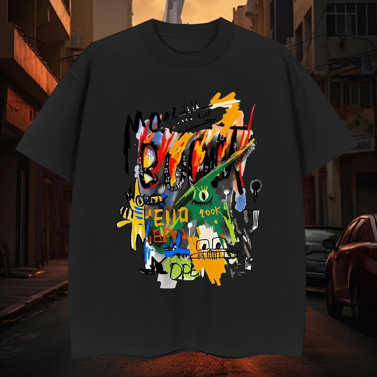 Free Shipping Mens Tshirts 230g Cotton Street Casual graffiti O Neck Short Sleeves T-Shirts Classic Asian Size Polos