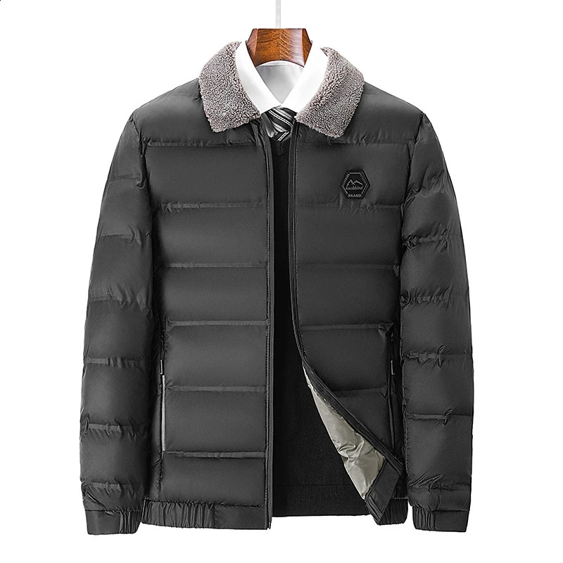 Mens fur collar fashionable casual thick coat mens highquality windproof jacket park winter down 240822