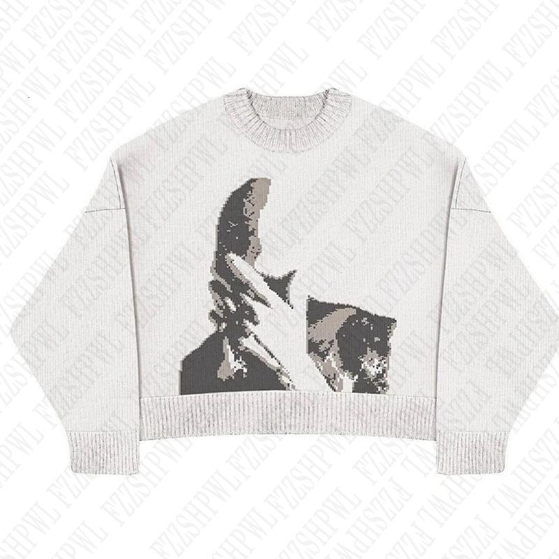 Y2k Knitted Sweater White Black Woman Character Pattern Loose Retro Loose Knit Sweater Jacket Fashion Womens Winter Sweater 240821