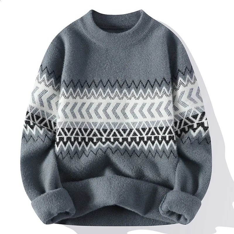 Classic Mens Knitted Pullover Sweater Retro Pattern O Neck Loose Fitting Autumn/winter Warm Casual Tops High Street Sweater 240821