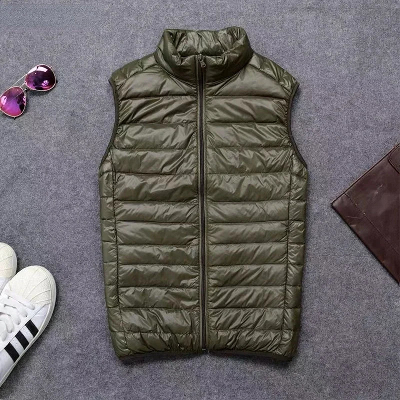 Mens winter down vest loose duck style lightweight feather jacket warm mens and simple solid color 240822