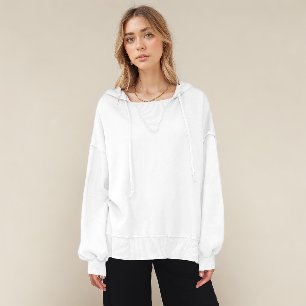 Solid color autumn and winter women's round neck loose slit trendy style hooded sweatshirt versatile dongdumaoyi