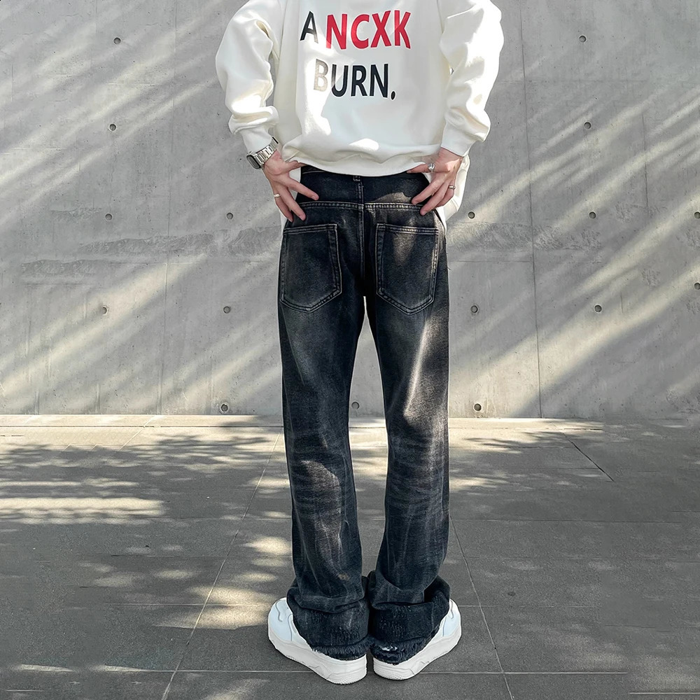 Streetwear Ripped Jeans Men Autumn Black Flared Trousers Casual Y2k Vaqueros Pantalones Hombre Winter Street Hole Denim Pants 240821