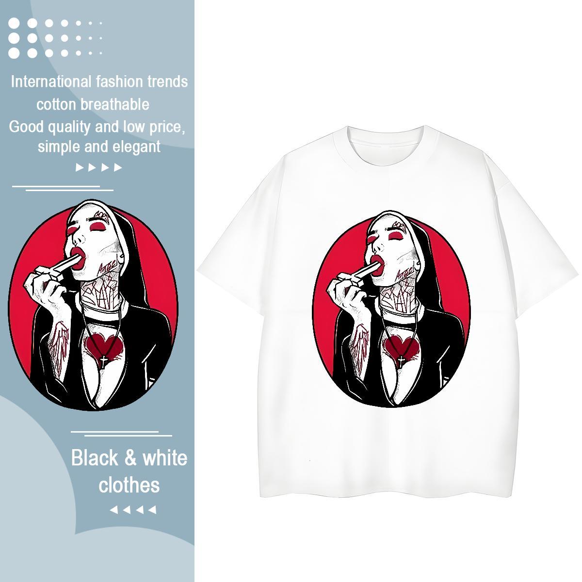 Comfortable Woman Tshirt 230g Cotton nun Hip Hop Women T Shirts Crew Neck DIY Logo Clothings
