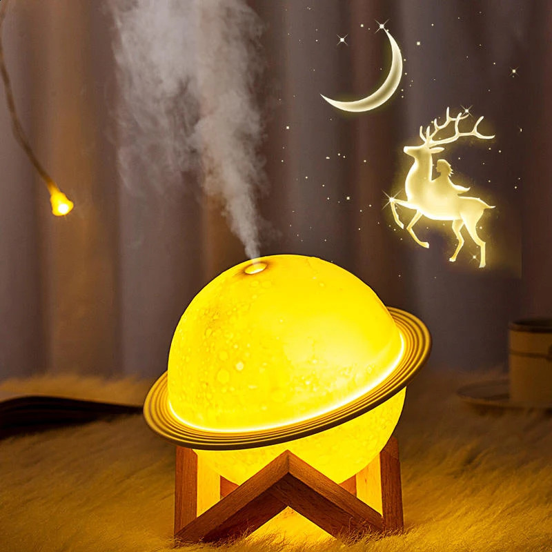 Lunar 200Ml Cool Mist Humidifiers Aroma Oil Diffuser Mini 3D Moon Lamp Ultrasonic Home Room Air Humidifier Moon Humidifier 240821