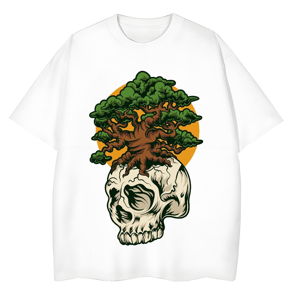 New T Shirts Women 100% Cotton 230g O Neck Short Sleeves Beach skull Womens Tshirts Brand Oversized Clothings