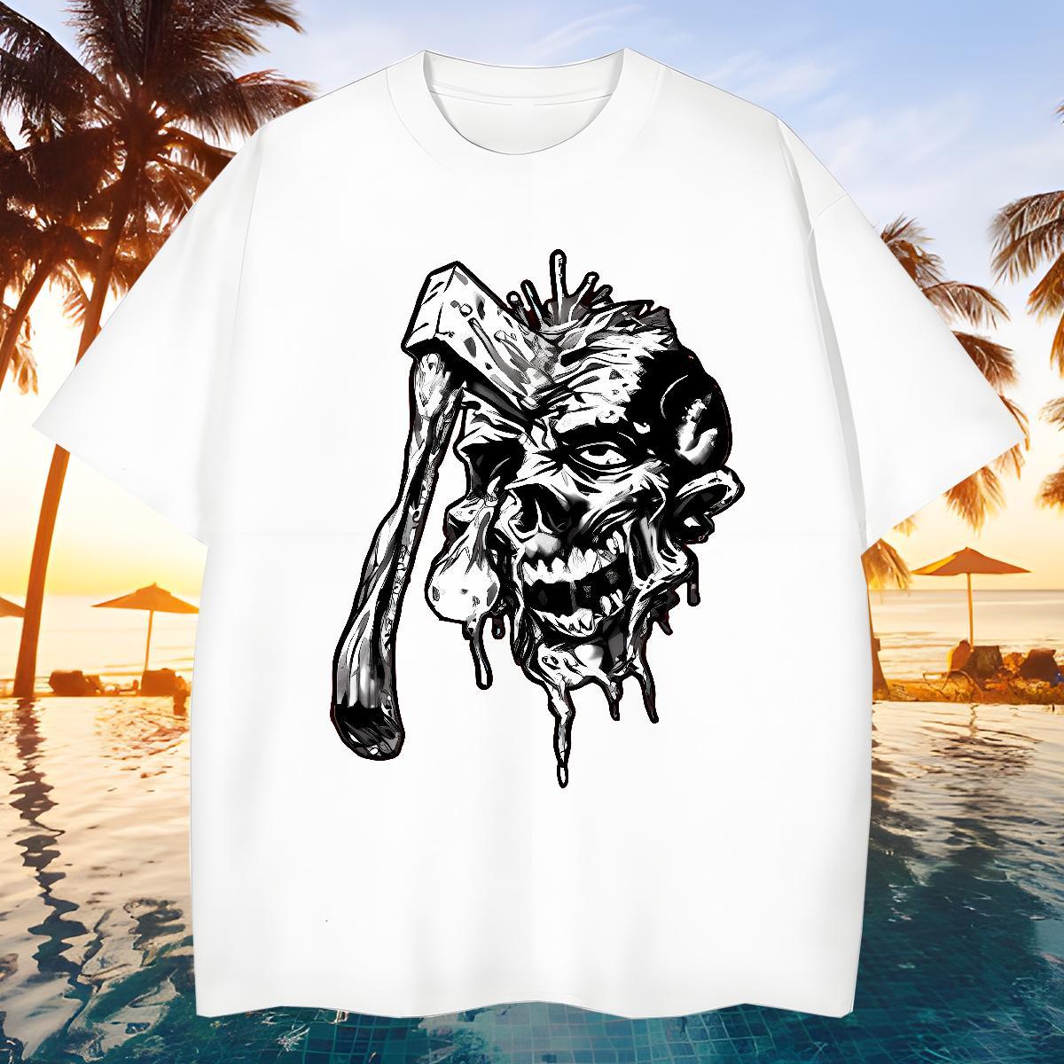 Brand Men Tshirts 230g 100% Cotton Street wear Hip Hop skull Pure Cotton Man T Shirts Soft Custom Print Plus Size Tops