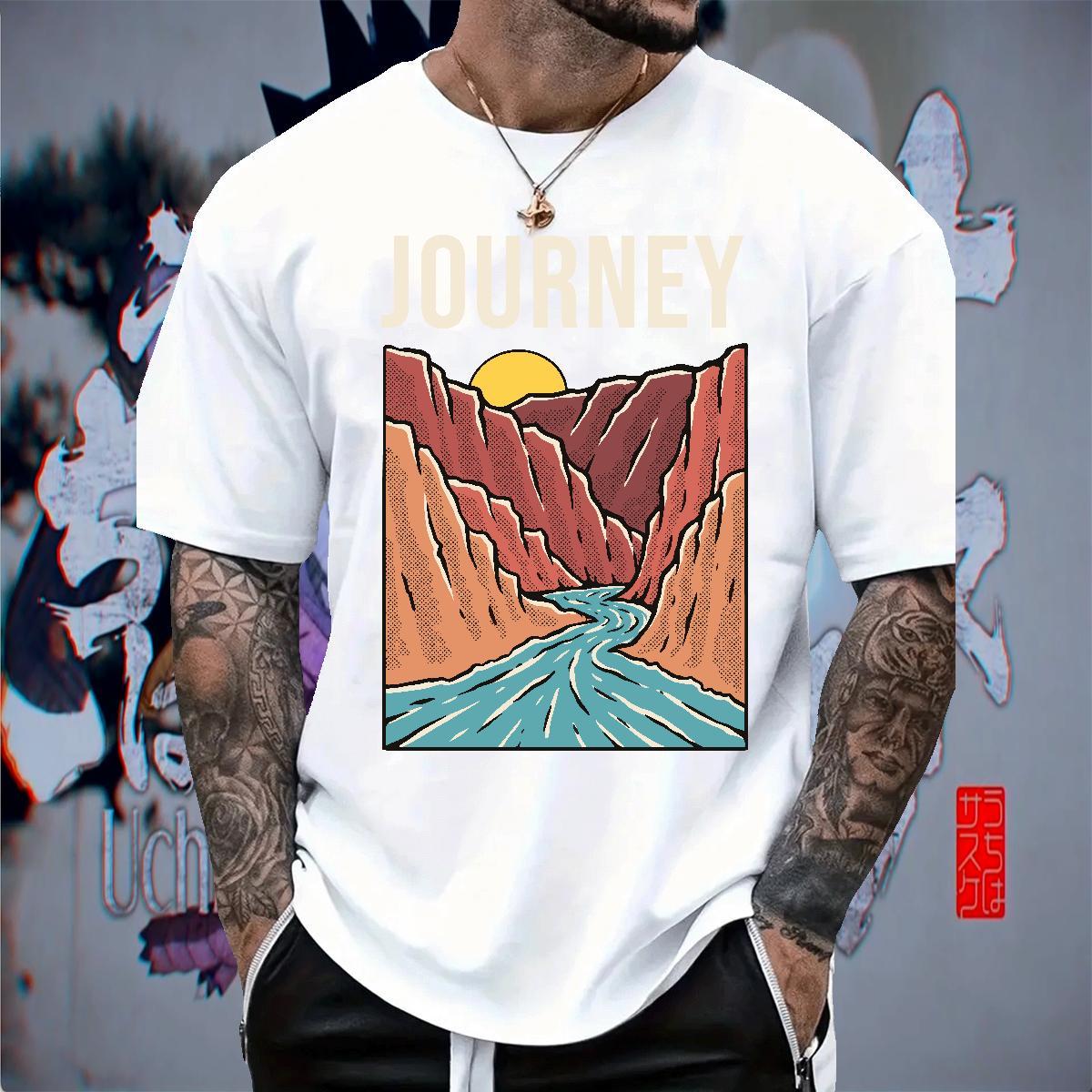 Comfortable Men Tshirts Summer Casual 100% Cotton 230g Floral Print Short Sleeve O-Neck mountains Man T Shirts DIY Customized Tees Shirts