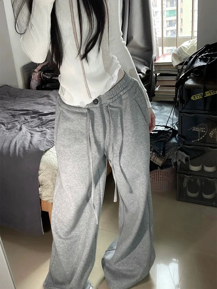 ADAgirl Women Baggy Sweatpants Grey Y2k Vintage Korean Style Drawstring High Waist Sports Pants Hip Hop Cleanfit Kpop Trousers 240821