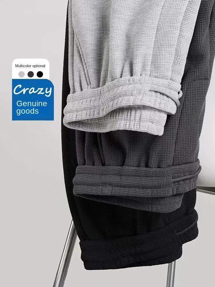 Spring summer autumn and winter mens casual pants waffle loose fit oversized versatile straight leg sports pants mens pants 240822