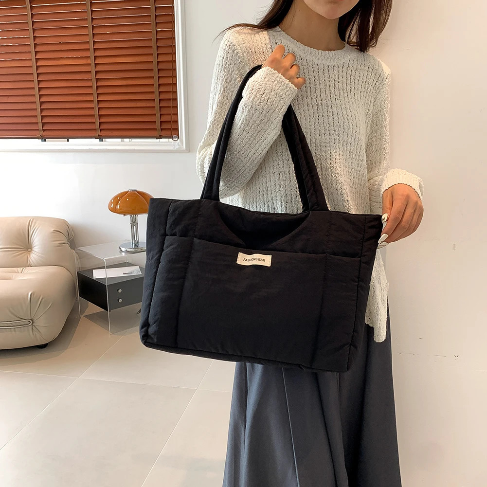 Nylon Bag for Women Quilted Tote Bag Puffy Handbag Down Padded Shoulder Bag Autumn Winter Puffer Shopping Bag 240821