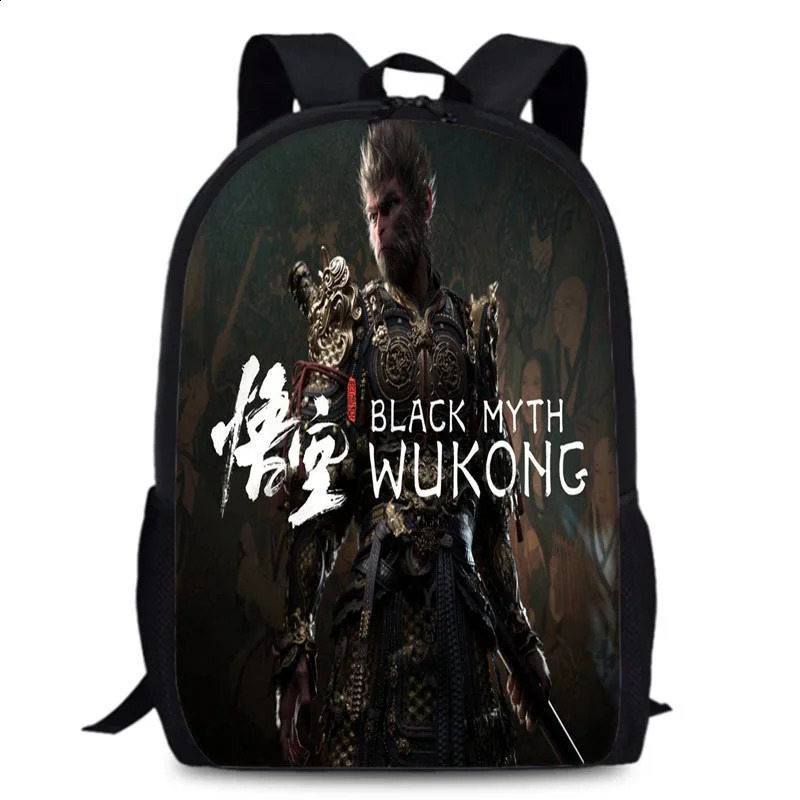 2024 New Black Mythical Martial Arts Game Surrounding Students Backpack Cartoon School Bag Kindergarten 3-5 Year Old Monkey King 240822